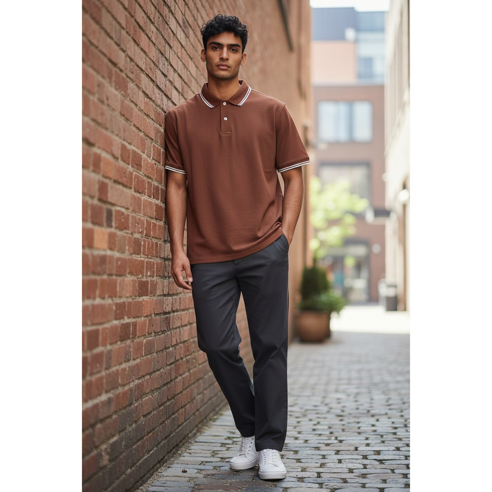 Sonoma Goods for Life Men's SS Tipped Piqué  Polo Size: Large Color: Brown
